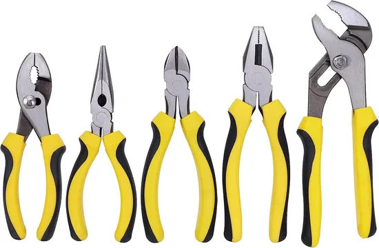 American Type 5PCS Pliers Set, Made of High Carbon Steel, OEM Factory Hand Tools, Dipped Handles for Lineworkers, a Home Garage 